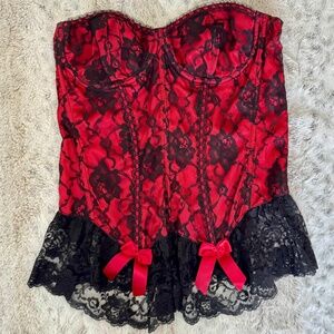 Frederick's of Hollywood Corset in Red Satin and Black Lace